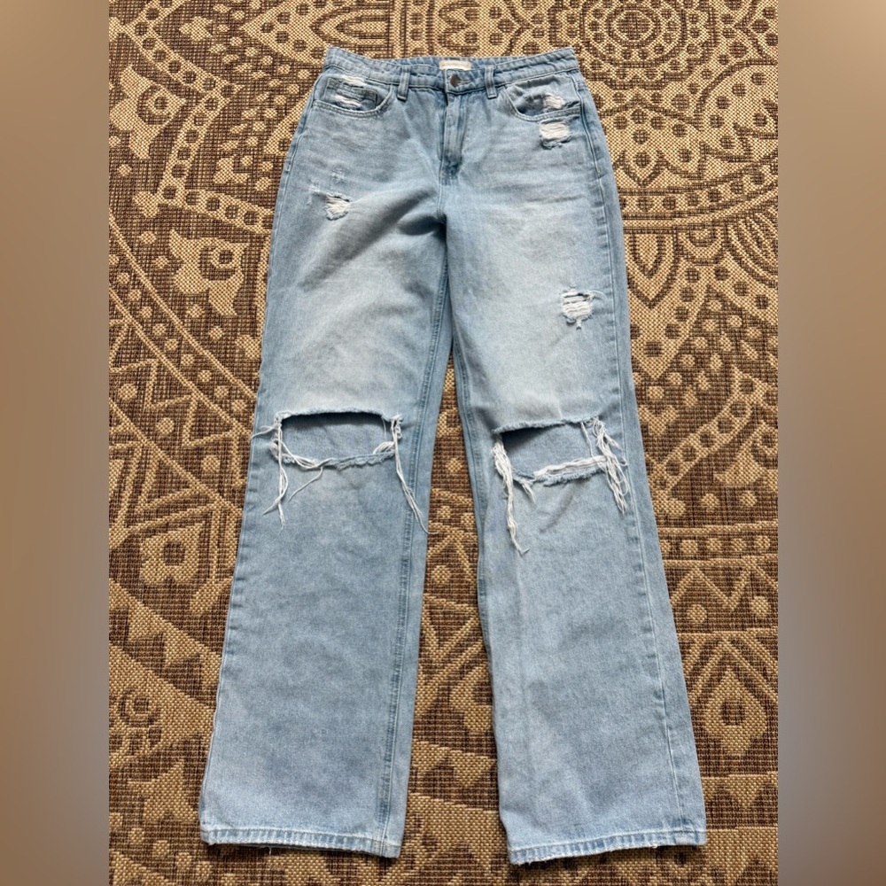 Altar'd State Light Blue High-Rise Distressed Wide-Leg Jeans
